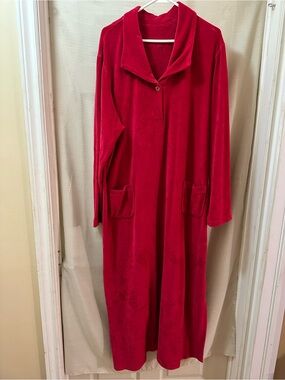 Anne Lewin Y2K Red Velour Maxi Lounge Dress House Dress Plus Size 1X Pockets